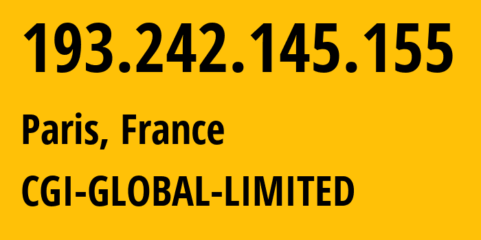 IP address 193.242.145.155 (Paris, Île-de-France, France) get location, coordinates on map, ISP provider AS56971 CGI-GLOBAL-LIMITED // who is provider of ip address 193.242.145.155, whose IP address