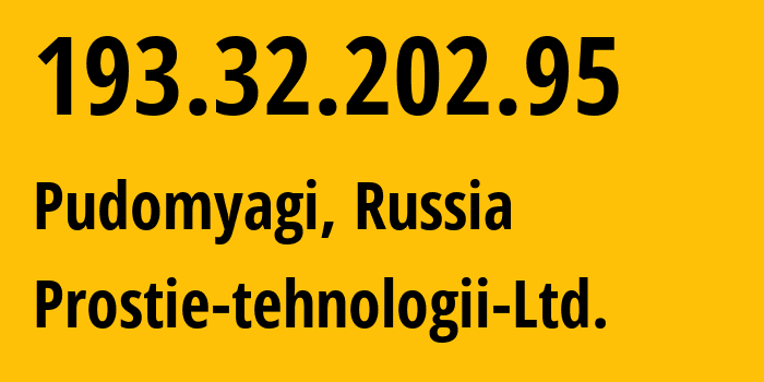 IP-адрес 193.32.202.95 (Пудомяги, Ленинградская область, Россия) определить местоположение, координаты на карте, ISP провайдер AS60731 Prostie-tehnologii-Ltd. // кто провайдер айпи-адреса 193.32.202.95