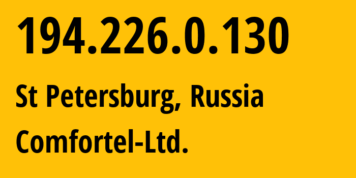 IP-адрес 194.226.0.130 (Санкт-Петербург, Санкт-Петербург, Россия) определить местоположение, координаты на карте, ISP провайдер AS56534 Comfortel-Ltd. // кто провайдер айпи-адреса 194.226.0.130