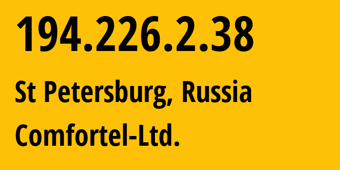 IP address 194.226.2.38 (St Petersburg, St.-Petersburg, Russia) get location, coordinates on map, ISP provider AS56534 Comfortel-Ltd. // who is provider of ip address 194.226.2.38, whose IP address
