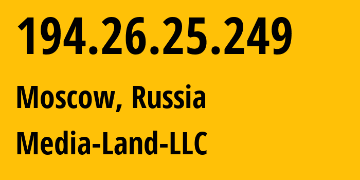 IP address 194.26.25.249 (Moscow, Moscow, Russia) get location, coordinates on map, ISP provider AS206728 Media-Land-LLC // who is provider of ip address 194.26.25.249, whose IP address