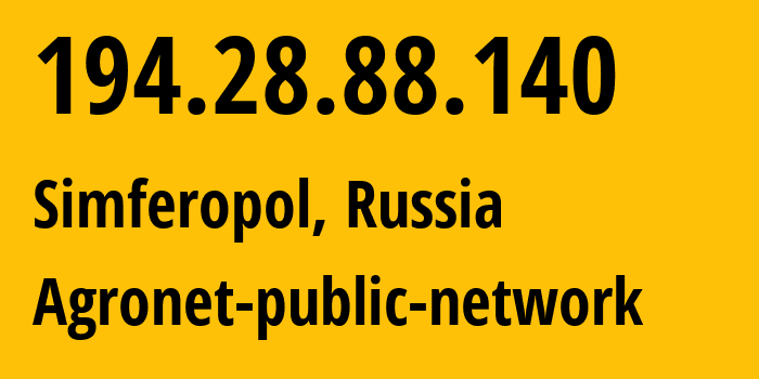 IP address 194.28.88.140 (Simferopol, Crimea, Russia) get location, coordinates on map, ISP provider AS50949 Agronet-public-network // who is provider of ip address 194.28.88.140, whose IP address