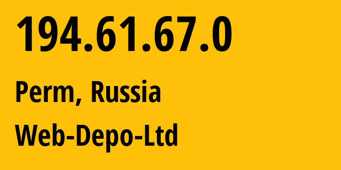 IP-адрес 194.61.67.0 (Пермь, Пермский край, Россия) определить местоположение, координаты на карте, ISP провайдер AS58155 Web-Depo-Ltd // кто провайдер айпи-адреса 194.61.67.0