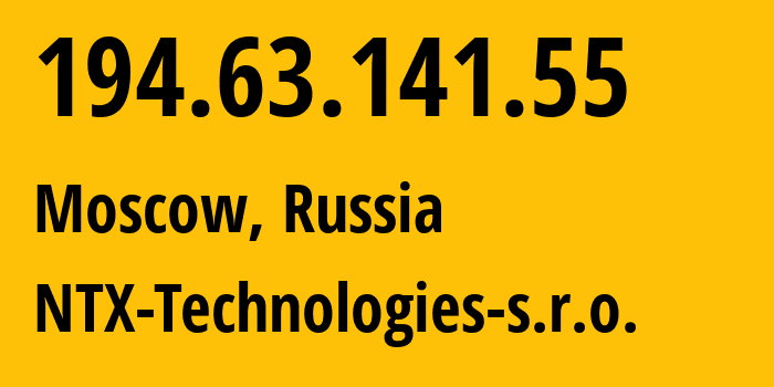 IP address 194.63.141.55 (Moscow, Moscow, Russia) get location, coordinates on map, ISP provider AS50113 NTX-Technologies-s.r.o. // who is provider of ip address 194.63.141.55, whose IP address