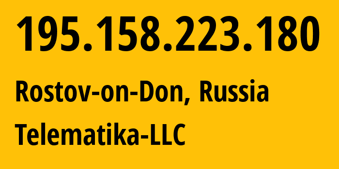 IP-адрес 195.158.223.180 (Ростов-на-Дону, Ростовская Область, Россия) определить местоположение, координаты на карте, ISP провайдер AS43201 Telematika-LLC // кто провайдер айпи-адреса 195.158.223.180