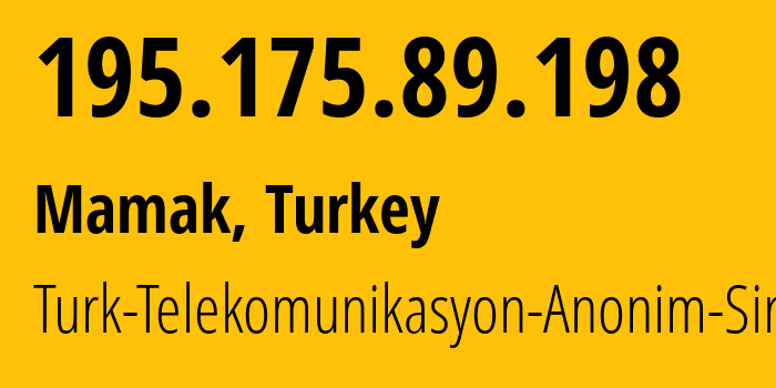 IP address 195.175.89.198 (Mamak, Ankara, Turkey) get location, coordinates on map, ISP provider AS9121 Turk-Telekomunikasyon-Anonim-Sirketi // who is provider of ip address 195.175.89.198, whose IP address