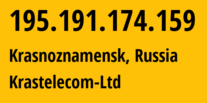 IP address 195.191.174.159 (Krasnoznamensk, Moscow Oblast, Russia) get location, coordinates on map, ISP provider AS196938 Krastelecom-Ltd // who is provider of ip address 195.191.174.159, whose IP address