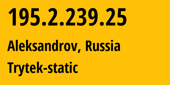 IP-адрес 195.2.239.25 (Александров, Владимирская область, Россия) определить местоположение, координаты на карте, ISP провайдер AS44056 Trytek-static // кто провайдер айпи-адреса 195.2.239.25