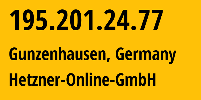 IP address 195.201.24.77 (Nuremberg, Bavaria, Germany) get location, coordinates on map, ISP provider AS24940 Hetzner-Online-GmbH // who is provider of ip address 195.201.24.77, whose IP address