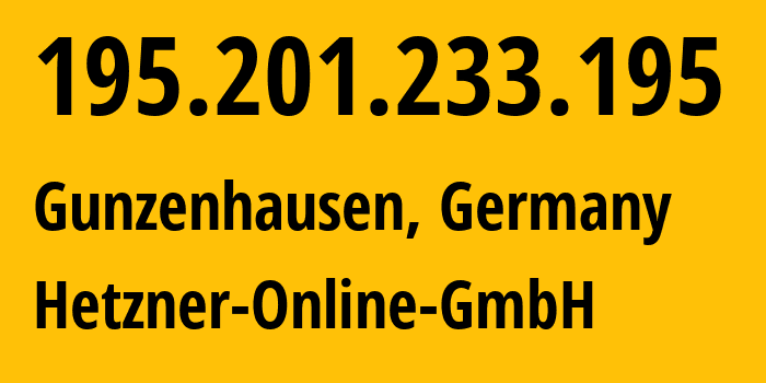 IP address 195.201.233.195 (Gunzenhausen, Bavaria, Germany) get location, coordinates on map, ISP provider AS24940 Hetzner-Online-GmbH // who is provider of ip address 195.201.233.195, whose IP address