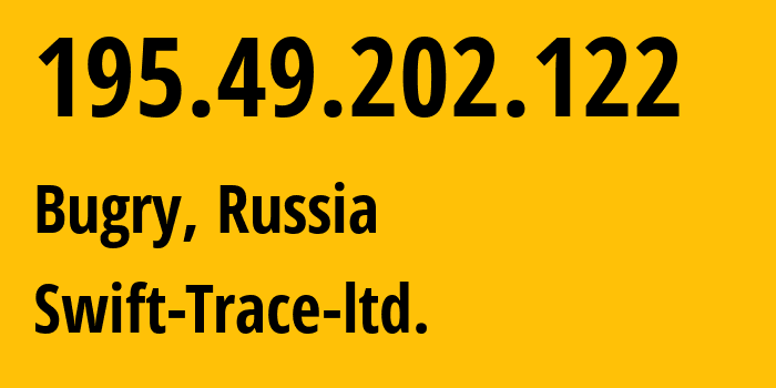 IP address 195.49.202.122 (Bugry, Leningrad Oblast, Russia) get location, coordinates on map, ISP provider AS12507 Swift-Trace-ltd. // who is provider of ip address 195.49.202.122, whose IP address