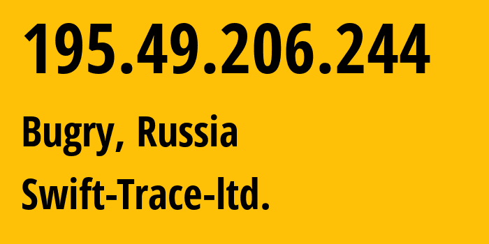 IP-адрес 195.49.206.244 (Бугры, Ленинградская область, Россия) определить местоположение, координаты на карте, ISP провайдер AS12507 Swift-Trace-ltd. // кто провайдер айпи-адреса 195.49.206.244