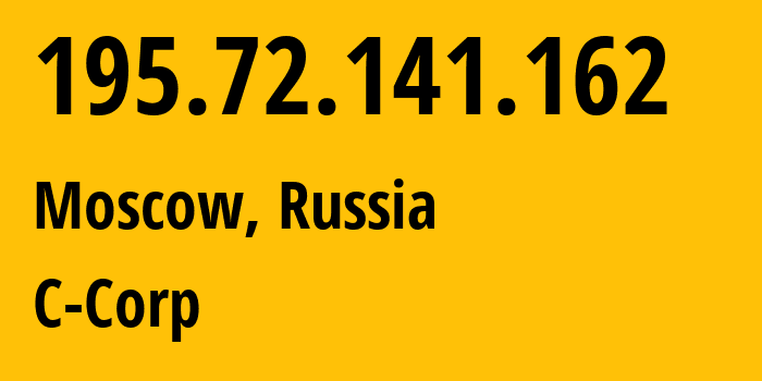 IP-адрес 195.72.141.162 (Москва, Москва, Россия) определить местоположение, координаты на карте, ISP провайдер AS60771 C-Corp // кто провайдер айпи-адреса 195.72.141.162