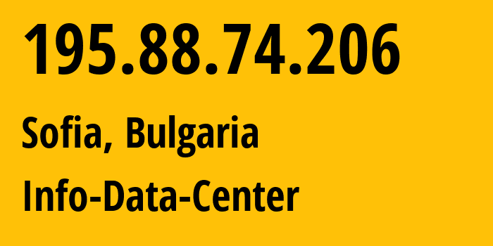 IP address 195.88.74.206 (Sofia, Sofia-Capital, Bulgaria) get location, coordinates on map, ISP provider AS48900 Info-Data-Center // who is provider of ip address 195.88.74.206, whose IP address