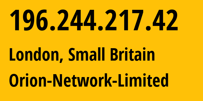 IP-адрес 196.244.217.42 (Лондон, Англия, Мелкобритания) определить местоположение, координаты на карте, ISP провайдер AS41564 Orion-Network-Limited // кто провайдер айпи-адреса 196.244.217.42