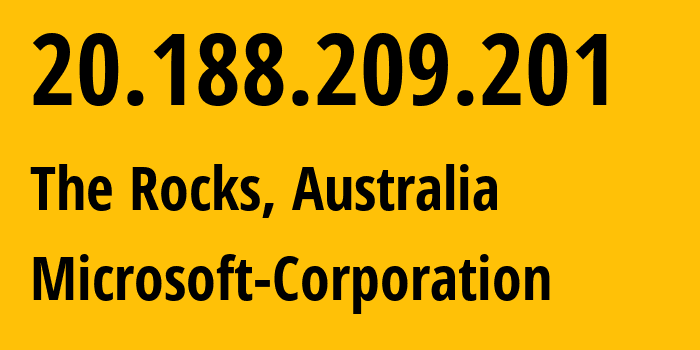 IP address 20.188.209.201 (The Rocks, New South Wales, Australia) get location, coordinates on map, ISP provider AS8075 Microsoft-Corporation // who is provider of ip address 20.188.209.201, whose IP address