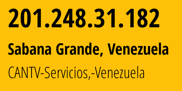 IP address 201.248.31.182 (Acarigua, Portuguesa, Venezuela) get location, coordinates on map, ISP provider AS8048 CANTV-Servicios,-Venezuela // who is provider of ip address 201.248.31.182, whose IP address