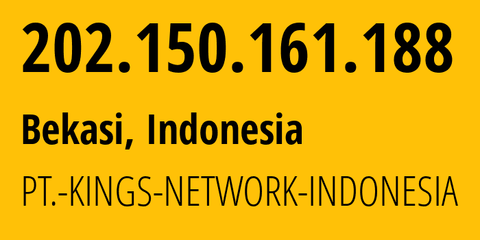 IP address 202.150.161.188 get location, coordinates on map, ISP provider AS45725 PT.-KINGS-NETWORK-INDONESIA // who is provider of ip address 202.150.161.188, whose IP address