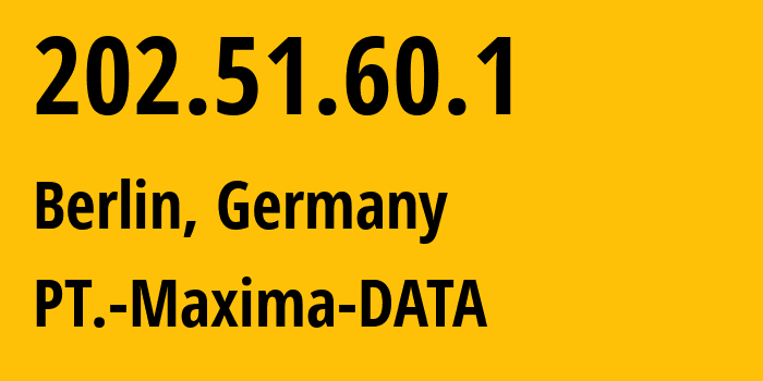 IP address 202.51.60.1 (Berlin, Land Berlin, Germany) get location, coordinates on map, ISP provider AS201341 PT.-Maxima-DATA // who is provider of ip address 202.51.60.1, whose IP address