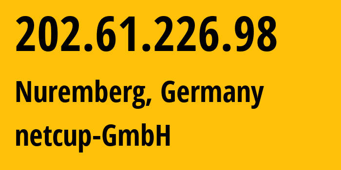 IP-адрес 202.61.226.98 (Нюрнберг, Бавария, Германия) определить местоположение, координаты на карте, ISP провайдер AS197540 netcup-GmbH // кто провайдер айпи-адреса 202.61.226.98