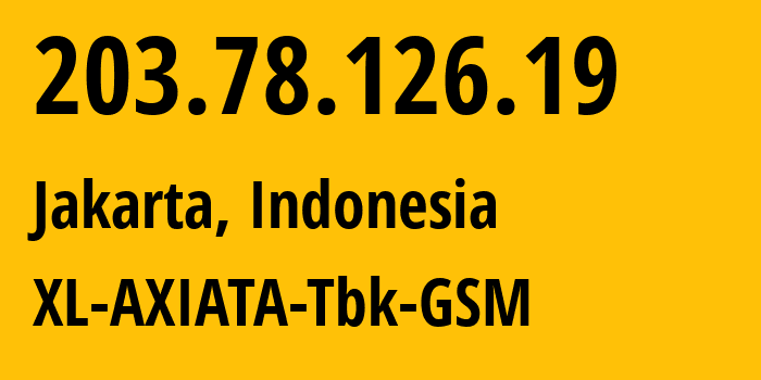 IP address 203.78.126.19 (Bandung, West Java, Indonesia) get location, coordinates on map, ISP provider AS24203 XL-AXIATA-Tbk-GSM // who is provider of ip address 203.78.126.19, whose IP address