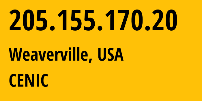 IP-адрес 205.155.170.20 (Weaverville, Калифорния, США) определить местоположение, координаты на карте, ISP провайдер AS2152 California-State-University,-Office-of-the-Chancellor // кто провайдер айпи-адреса 205.155.170.20