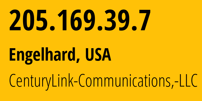 IP address 205.169.39.7 (Engelhard, North Carolina, USA) get location, coordinates on map, ISP provider AS209 CenturyLink-Communications,-LLC // who is provider of ip address 205.169.39.7, whose IP address