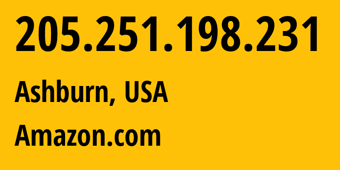 IP address 205.251.198.231 (Ashburn, Virginia, USA) get location, coordinates on map, ISP provider AS16509 Amazon.com // who is provider of ip address 205.251.198.231, whose IP address