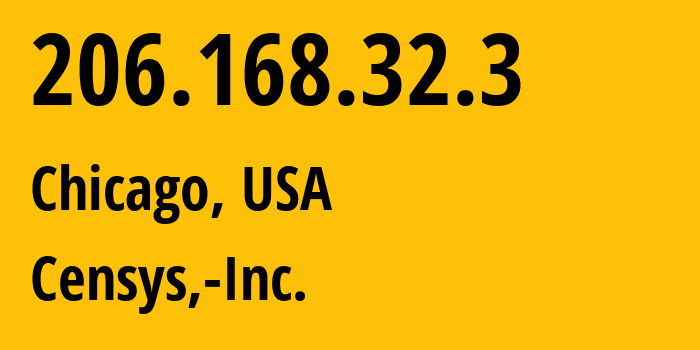 IP address 206.168.32.3 (Chicago, Illinois, USA) get location, coordinates on map, ISP provider AS398324 Censys,-Inc. // who is provider of ip address 206.168.32.3, whose IP address