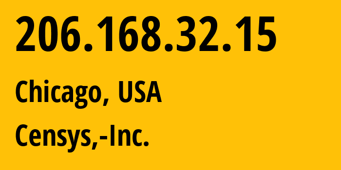 IP address 206.168.32.15 (Chicago, Illinois, USA) get location, coordinates on map, ISP provider AS398324 Censys,-Inc. // who is provider of ip address 206.168.32.15, whose IP address