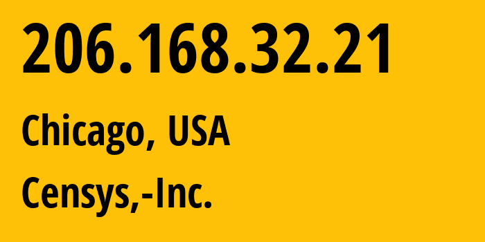 IP address 206.168.32.21 (Chicago, Illinois, USA) get location, coordinates on map, ISP provider AS398324 Censys,-Inc. // who is provider of ip address 206.168.32.21, whose IP address