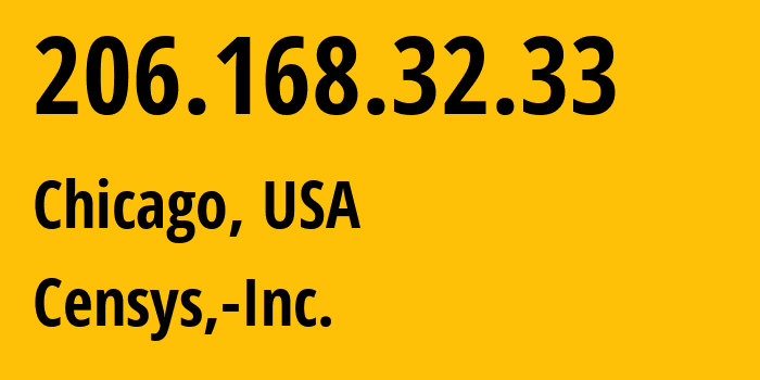 IP-адрес 206.168.32.33 (Чикаго, Иллинойс, США) определить местоположение, координаты на карте, ISP провайдер AS398324 Censys,-Inc. // кто провайдер айпи-адреса 206.168.32.33