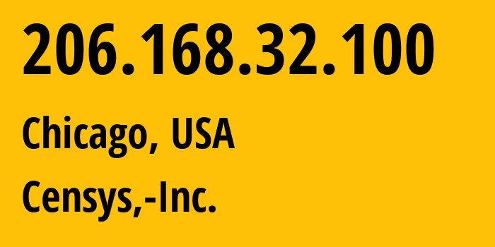IP-адрес 206.168.32.100 (Чикаго, Иллинойс, США) определить местоположение, координаты на карте, ISP провайдер AS398324 Censys,-Inc. // кто провайдер айпи-адреса 206.168.32.100