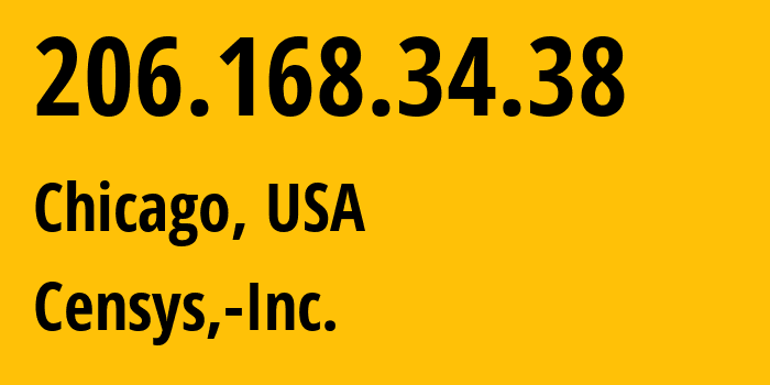 IP address 206.168.34.38 (Chicago, Illinois, USA) get location, coordinates on map, ISP provider AS398324 Censys,-Inc. // who is provider of ip address 206.168.34.38, whose IP address