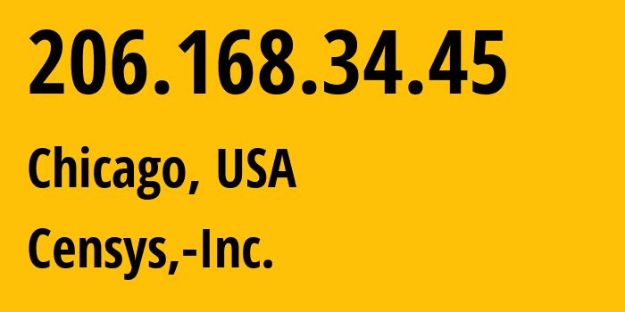 IP address 206.168.34.45 (Chicago, Illinois, USA) get location, coordinates on map, ISP provider AS398324 Censys,-Inc. // who is provider of ip address 206.168.34.45, whose IP address