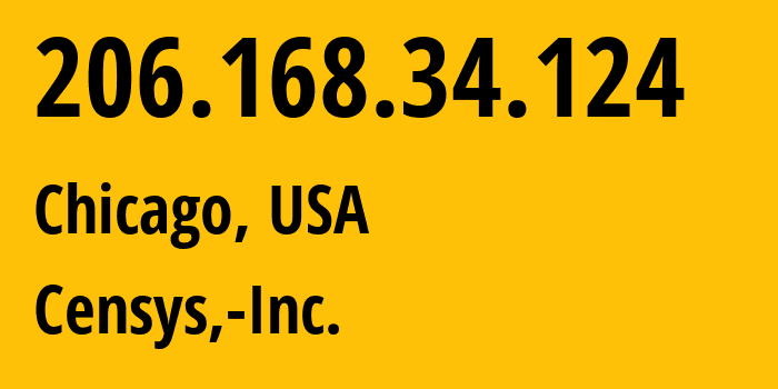 IP address 206.168.34.124 (Chicago, Illinois, USA) get location, coordinates on map, ISP provider AS398324 Censys,-Inc. // who is provider of ip address 206.168.34.124, whose IP address