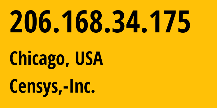 IP address 206.168.34.175 (Chicago, Illinois, USA) get location, coordinates on map, ISP provider AS398324 Censys,-Inc. // who is provider of ip address 206.168.34.175, whose IP address