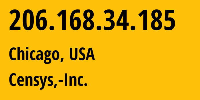 IP address 206.168.34.185 (Chicago, Illinois, USA) get location, coordinates on map, ISP provider AS398324 Censys,-Inc. // who is provider of ip address 206.168.34.185, whose IP address