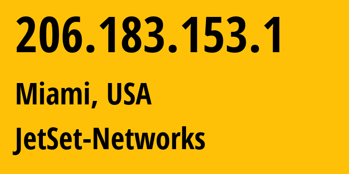 IP address 206.183.153.1 (Miami, Florida, USA) get location, coordinates on map, ISP provider AS16840 JetSet-Networks // who is provider of ip address 206.183.153.1, whose IP address