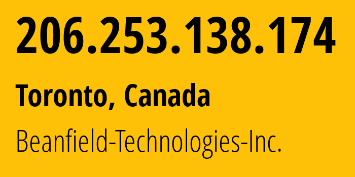 IP address 206.253.138.174 (Toronto, Ontario, Canada) get location, coordinates on map, ISP provider AS21949 Beanfield-Technologies-Inc. // who is provider of ip address 206.253.138.174, whose IP address