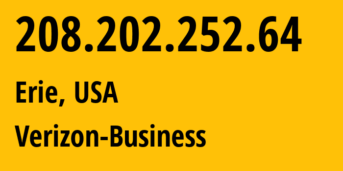 IP-адрес 208.202.252.64 (Эри, Пенсильвания, США) определить местоположение, координаты на карте, ISP провайдер AS701 Verizon-Business // кто провайдер айпи-адреса 208.202.252.64