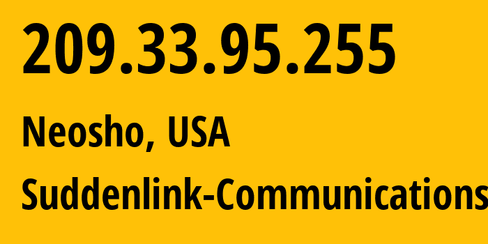 IP-адрес 209.33.95.255 (Neosho, Миссури, США) определить местоположение, координаты на карте, ISP провайдер AS19108 Suddenlink-Communications // кто провайдер айпи-адреса 209.33.95.255