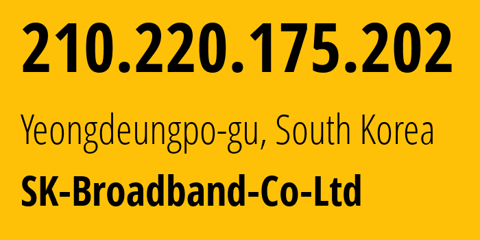 IP address 210.220.175.202 (Yeongdeungpo-gu, Seoul, South Korea) get location, coordinates on map, ISP provider AS9318 SK-Broadband-Co-Ltd // who is provider of ip address 210.220.175.202, whose IP address