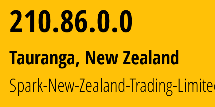 IP address 210.86.0.0 (Tauranga, Bay of Plenty, New Zealand) get location, coordinates on map, ISP provider AS4771 Spark-New-Zealand-Trading-Limited // who is provider of ip address 210.86.0.0, whose IP address