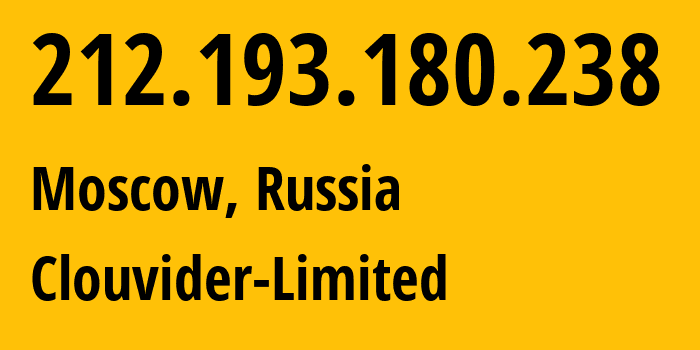 IP address 212.193.180.238 (Moscow, Moscow, Russia) get location, coordinates on map, ISP provider AS62240 Clouvider-Limited // who is provider of ip address 212.193.180.238, whose IP address