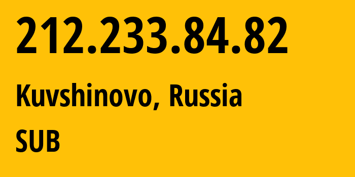 IP-адрес 212.233.84.82 (Кувшиново, Тверская Область, Россия) определить местоположение, координаты на карте, ISP провайдер AS205638 SUB // кто провайдер айпи-адреса 212.233.84.82