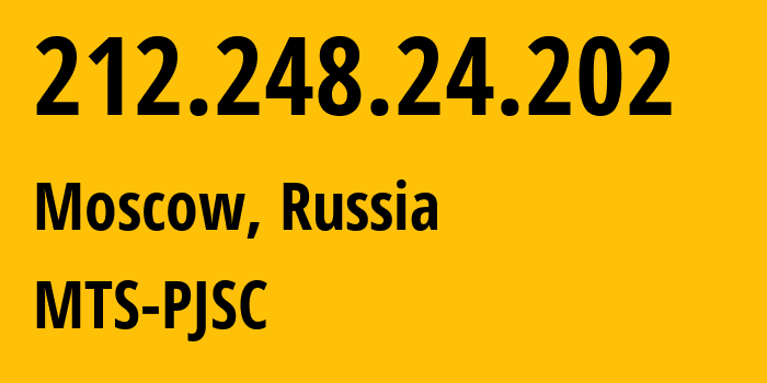 IP-адрес 212.248.24.202 (Москва, Москва, Россия) определить местоположение, координаты на карте, ISP провайдер AS8359 MTS-PJSC // кто провайдер айпи-адреса 212.248.24.202