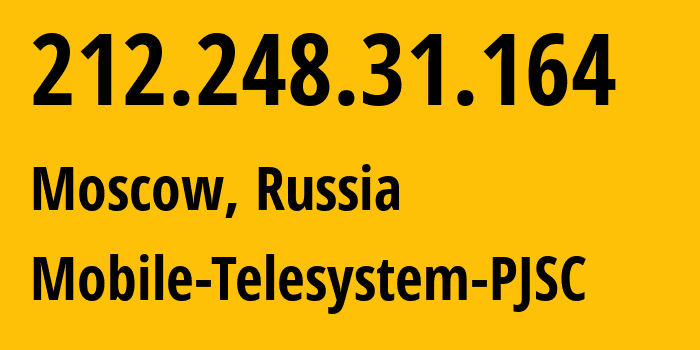 IP-адрес 212.248.31.164 (Москва, Москва, Россия) определить местоположение, координаты на карте, ISP провайдер AS8359 Mobile-Telesystem-PJSC // кто провайдер айпи-адреса 212.248.31.164