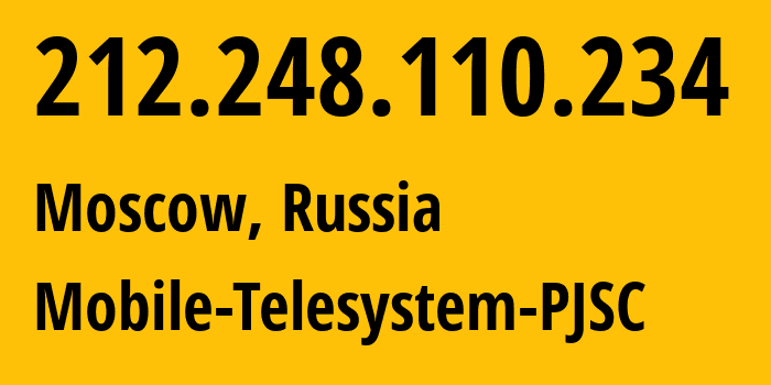 IP-адрес 212.248.110.234 (Москва, Москва, Россия) определить местоположение, координаты на карте, ISP провайдер AS8359 Mobile-Telesystem-PJSC // кто провайдер айпи-адреса 212.248.110.234