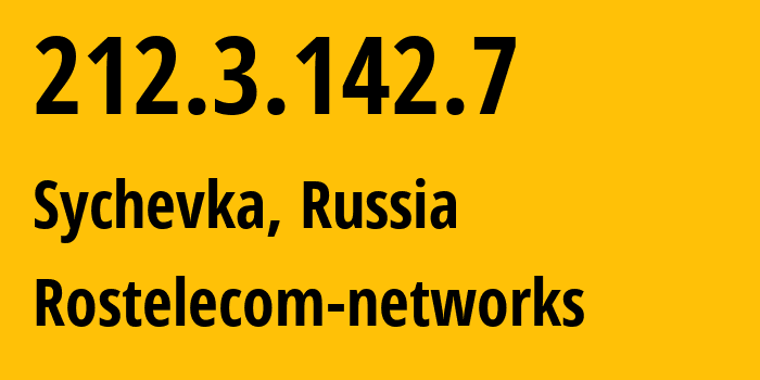 IP address 212.3.142.7 (Sychevka, Smolensk Oblast, Russia) get location, coordinates on map, ISP provider AS35125 Rostelecom-networks // who is provider of ip address 212.3.142.7, whose IP address